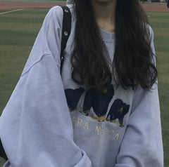 Sudadera holgada con bordado del Parque Nacional del Oso Azul Lindo