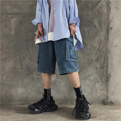 Shorts vaqueros azules de tendencia adolescente con bolsillos grandes