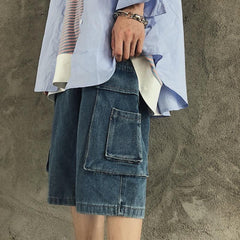 Shorts vaqueros azules de tendencia adolescente con bolsillos grandes