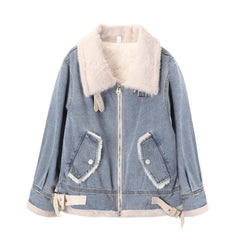 Chaqueta vaquera azul y blanca de piel sintética