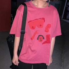 Oversize-T-Shirt mit Body Parts-Cartoon-Aufdruck