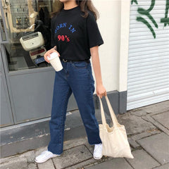 Camiseta de manga corta de algodón con letras estampadas "Born In 90's"