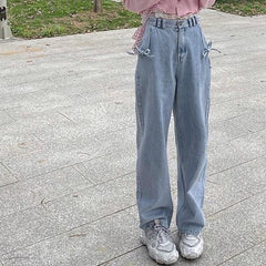 Schleifentasche Kawaii Ästhetische blaue Baggy Jeans