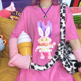 Camiseta extragrande con estampado de dibujos animados de Trolls de los años 90 en rosa brillante