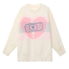 Suéter blanco rosa con estética pastel de corazón roto