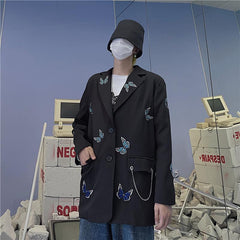 Lässige schwarze Weste und Jacke mit Schmetterlingsstickerei