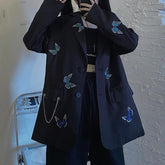 Lässige schwarze Weste und Jacke mit Schmetterlingsstickerei