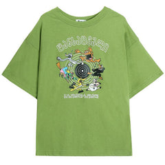 Camiseta holgada de cuello redondo con estampado de letras de dibujos animados