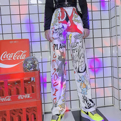 Übergroße Hose mit Grunge-Ästhetik und Cartoon-Print