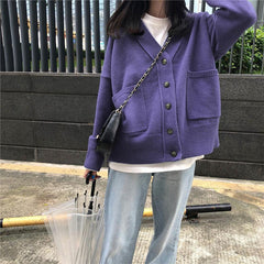 Cárdigan informal de punto suelto con bolsillos coloridos y suave