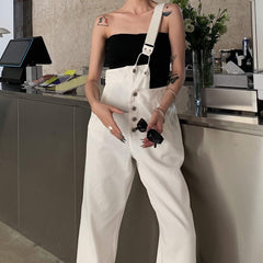 Lässiger One-Shoulder-Denim-Overall mit geradem Schnitt