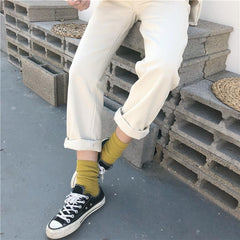 Pantalones casuales rectos de cintura alta con remangados