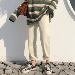 Pantalones casuales rectos de cintura alta con remangados