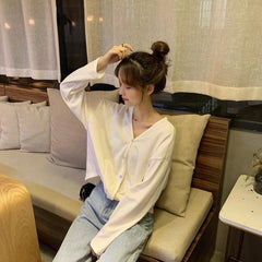 Blusa informal fina de gasa con cuello en V y colores lisos