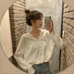 Blusa informal fina de gasa con cuello en V y colores lisos