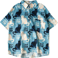Sommer-Kurzarmbluse mit Katzenmuster