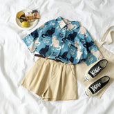 Blusa de manga corta de verano con estampado de gatos