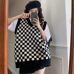 Chaleco tipo suéter estilo vintage con estampado de cuadros escoceses