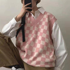 Chaleco tipo suéter estilo vintage con estampado de cuadros escoceses