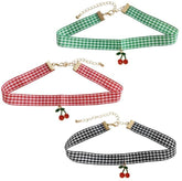 Gargantilla de tartán con diseño de cerezas