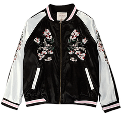 China Floral Embroidery Silk Bomber Jacket