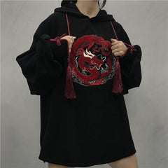 Oversize-Sweatshirt mit chinesischer Drachenstickerei