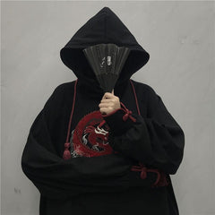Oversize-Sweatshirt mit chinesischer Drachenstickerei