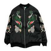 Schwarze Seidenjacke mit chinesischer Pflanzenstickerei