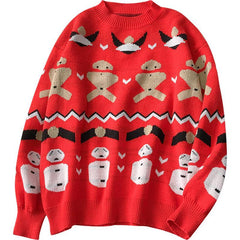 Suéter navideño de punto rojo y blanco con estampado navideño