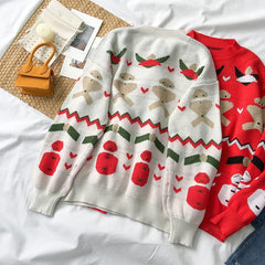 Suéter navideño de punto rojo y blanco con estampado navideño