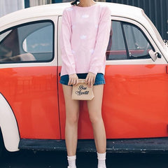 Suéter holgado de manga larga con bordado de nubes