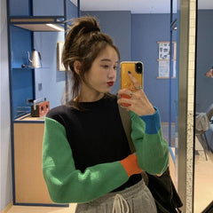 Farbblock Internet Girl Strickpullover