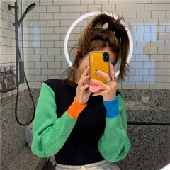 Farbblock Internet Girl Strickpullover