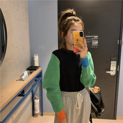 Farbblock Internet Girl Strickpullover