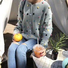 Colordul Plush Balls Knit Aesthetic Cardigan