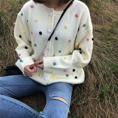Colordul Plush Balls Knit Aesthetic Cardigan