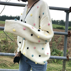 Colordul Plush Balls Knit Aesthetic Cardigan