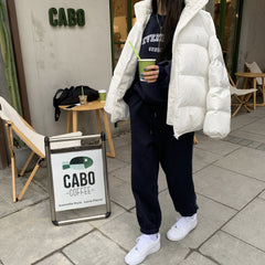 Colorful Child Art Drawing Print Puff Loose White Jacket