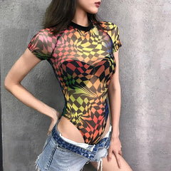 Body de cuello redondo con estampado geométrico colorido