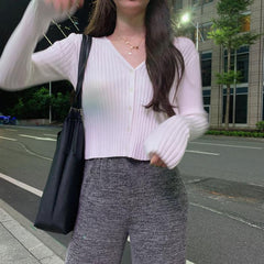 Colorful Petite Clothing Ribbed Crop Slim Blouse