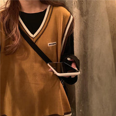 Colorful School Girl Kawaii Knit V-Neck Loose Vest