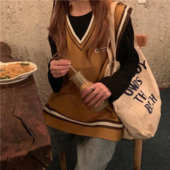 Colorful School Girl Kawaii Knit V-Neck Loose Vest