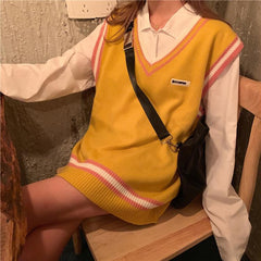 Colorful School Girl Kawaii Knit V-Neck Loose Vest