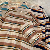 Colorful Stripes Korean Fashion Long Sleeve Loose T-Shirt