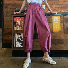 Comfy Solid Colors Elastic Waist Loose Harem Pants