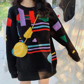 Suéter de punto extragrande con estampado abstracto en contraste