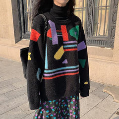 Suéter de punto extragrande con estampado abstracto en contraste