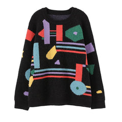 Suéter de punto extragrande con estampado abstracto en contraste