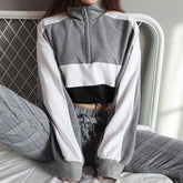 Sudadera corta holgada con dobladillo con cordón y empalme de color en contraste