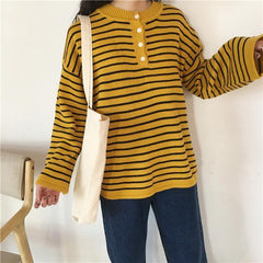 Contrast Stripes Knit Long Sleeve Loose Sweater